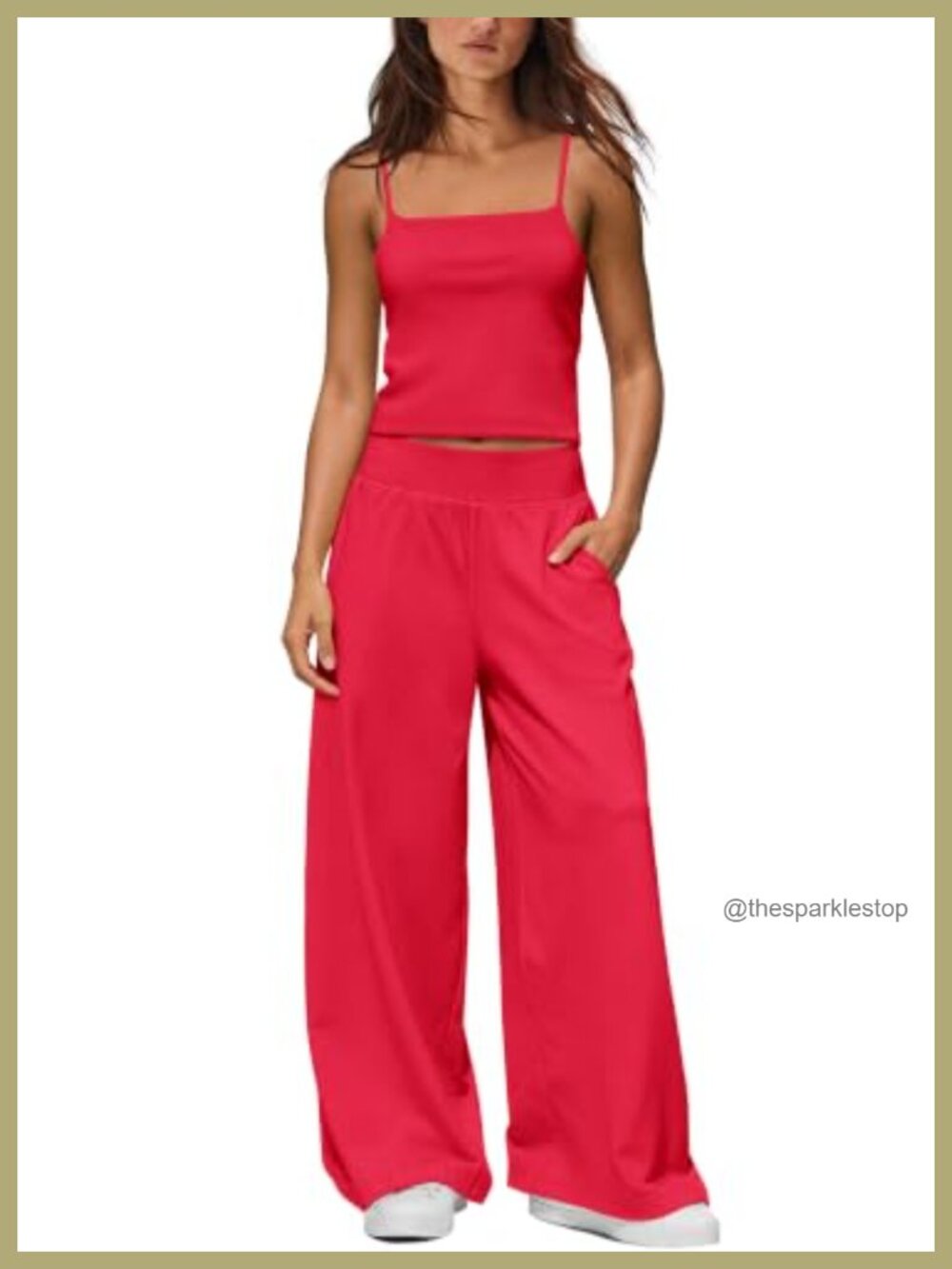 Womens 2 Piece Lounge Set Square Neck Tank Wide Leg Palazzo Pants Casual
